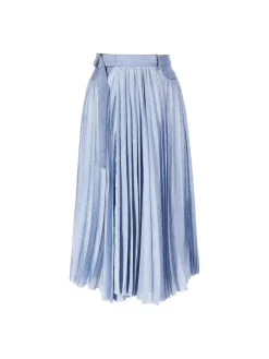 Asymmetrischer Midirock mit Falten Hellblau