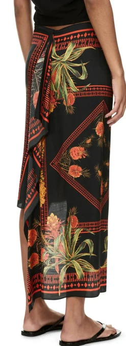Asymmetrischer Pareo-Rock aus Twill mit Foulard-Print Multi