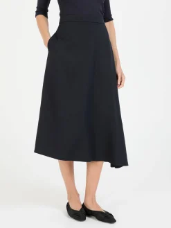 Asymmetrischer Rock aus Schurwolle Marineblau