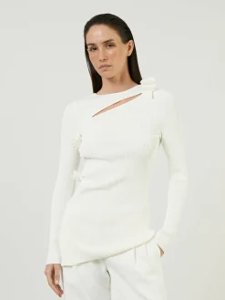 Asymmetrisches Langarmshirt Weiß