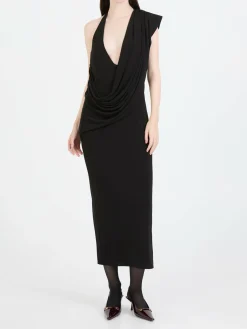 Asymmetrisches Midikleid mit Drapierung Schwarz