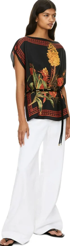 Asymmetrisches Top aus bedrucktem Viskose-Twill Multi