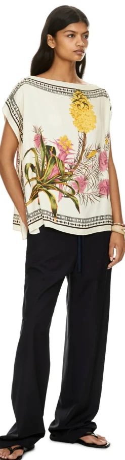Asymmetrisches Top aus bedrucktem Viskose-Twill Beige