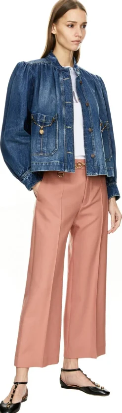 Ausgestellte Bootcut-Hose aus Wollgabardine Pink