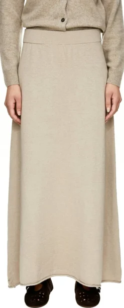 Ausgestellter Midirock aus Seide und Cashmere Summer Taupe