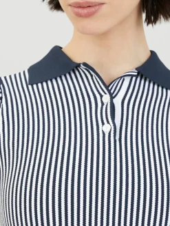 Ausgestelltes Polo-Shirt Weiß/Marineblau