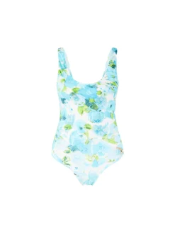 Badeanzug 'Bathing' mit Aqua-Blumenprint Petrol