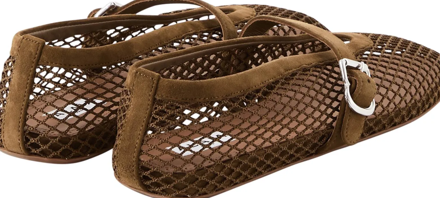 Ballerina aus Fischnetzstoff Khaki