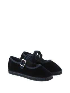 Ballerina 'Mary Jane' aus Samt Marineblau