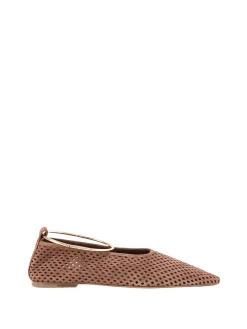 Ballerina mit Metallfußkettchen aus Veloursleder Braun