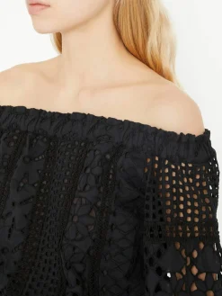 Baumwollbluse 'Maira' aus Lochspitze Schwarz