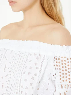 Baumwollbluse 'Maira' aus Lochspitze Weiß