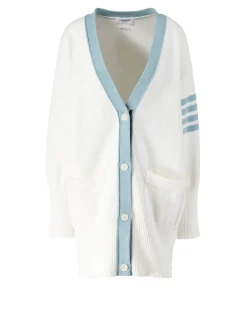Baumwollcardigan mit V-Ausschnitt Weiß/Salbei