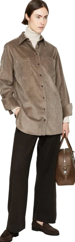 Baumwoll-Cashmere Cordhemd Braun