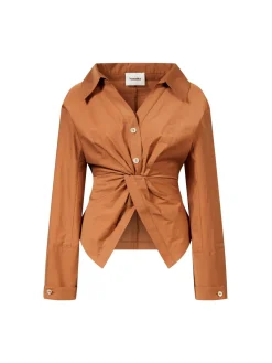 Baumwoll-Nylon-Bluse 'Idris' mit Knotendetails Braun