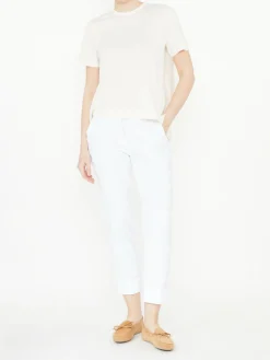 Baumwoll-Seiden-T-Shirt Crème