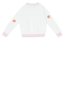 Baumwollstrickjacke mit Stickerei Crème/Rosa