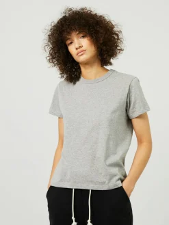Baumwoll-T-Shirt Rundhalsausschnitt Grau Melange