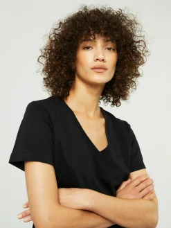 Baumwoll-T-Shirt V-Neck Schwarz
