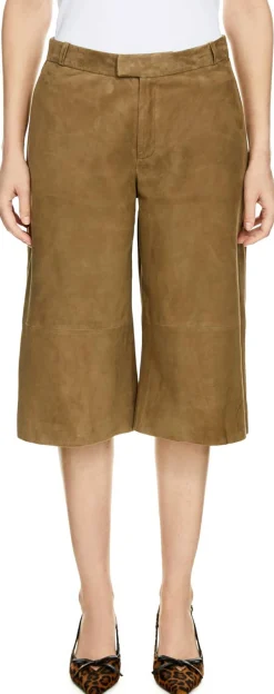 Bermuda 'Jina' aus Lammveloursleder Khaki