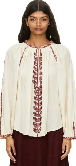 Bestickte Bluse 'Lena' Beige