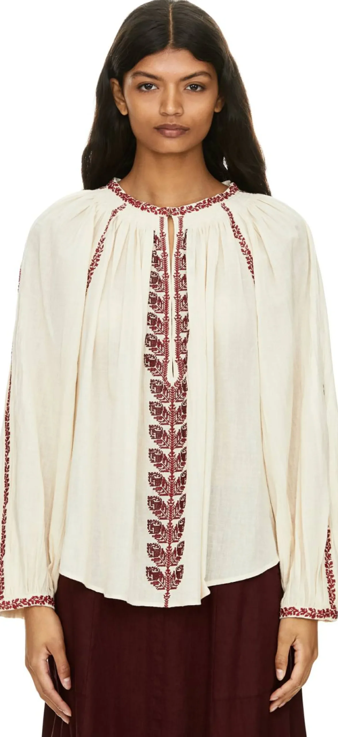 Bestickte Bluse 'Lena' Beige