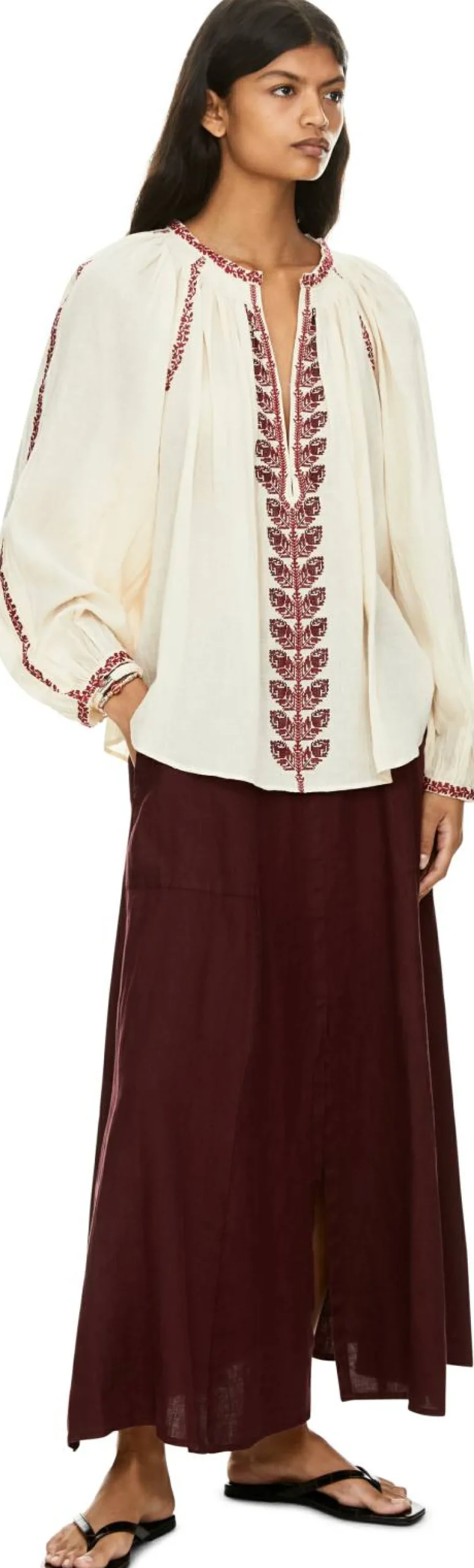 Bestickte Bluse 'Lena' Beige