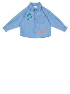 Besticktes Denim Hemd Blau