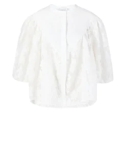 Bestickte Spitzenbluse mit Ballonärmel Weiß