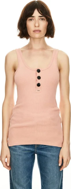 Besticktes Top mit Knopfleiste Coral