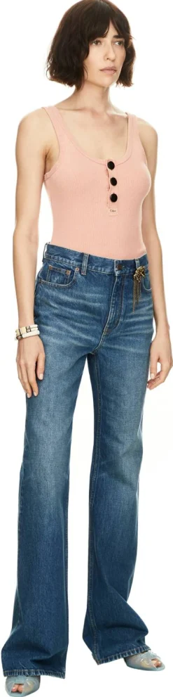 Besticktes Top mit Knopfleiste Coral