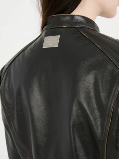 Bikerjacke aus Leder Schwarz