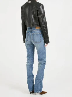 Bikerjacke aus Leder Schwarz