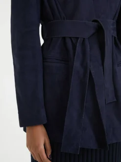 Blazer aus Veloursleder 'Linda' Marineblau