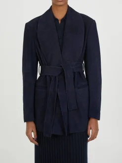 Blazer aus Veloursleder 'Linda' Marineblau