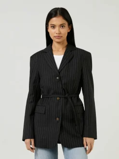 Blazer mit Bindegürtel 'Marseille' Schwarz