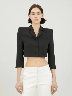 Blazer mit breiten Schulterpolstern Schwarz