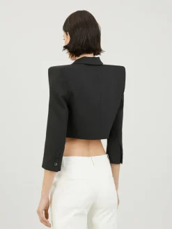 Blazer mit breiten Schulterpolstern Schwarz
