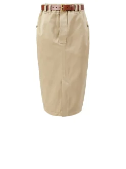 Bleistiftrock mit Gürtel Beige