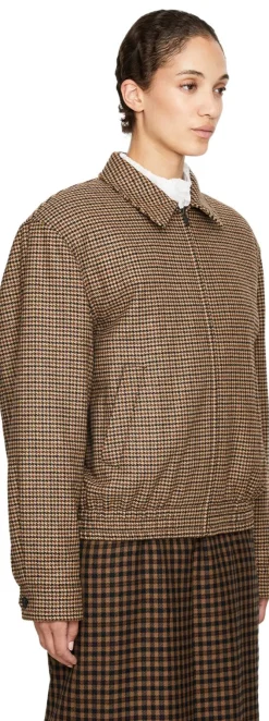 Blousonjacke mit Hahnentrittmuster Beige