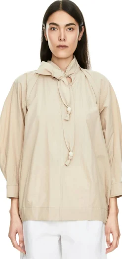 Bluse aus Baumwollkrepp mit Bindebändern Beige
