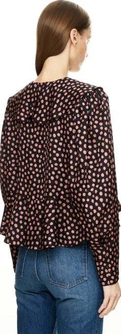 Bluse aus Seidenjacquard mit V-Ausschnitt Schwarz