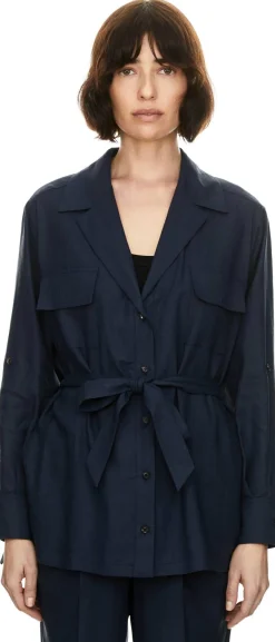 Bluse mit Bindegürtel Marineblau