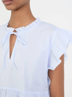 Bluse mit Rüschen Hellblau