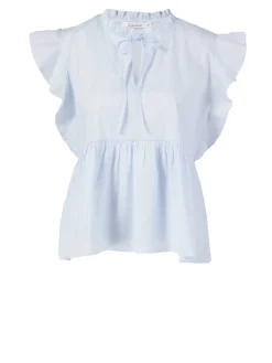 Bluse mit Rüschen Hellblau