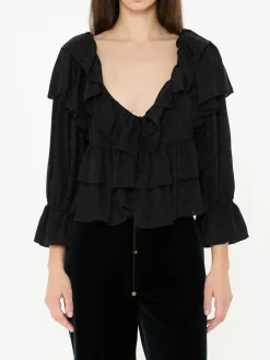 Bluse mit Rüschen Schwarz