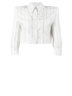 Bluse mit Schulterpolstern Grau/Weiß