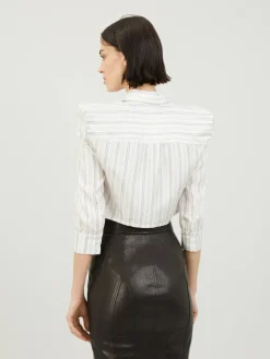 Bluse mit Schulterpolstern Grau/Weiß