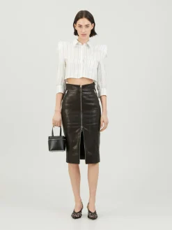 Bluse mit Schulterpolstern Grau/Weiß