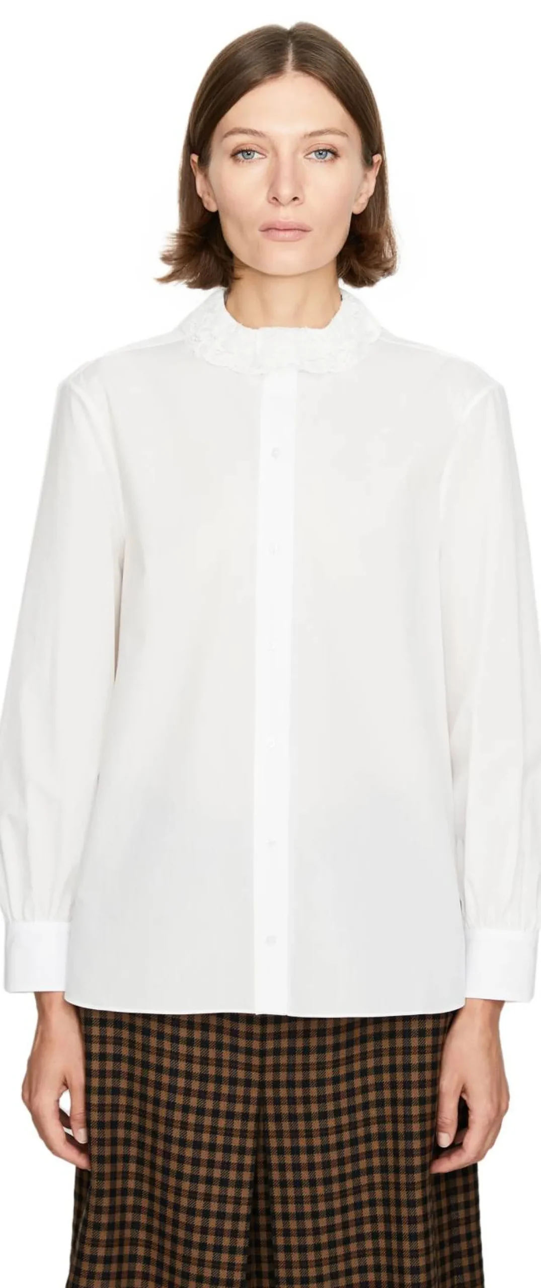 Bluse mit Spitzenkragen Weiß